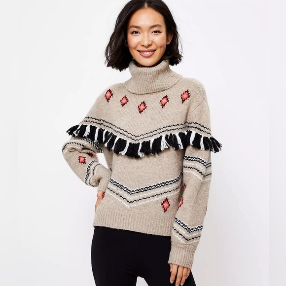 Lou & Grey Fringe Fair Isle Sweater Sz S - Picture 1 of 10